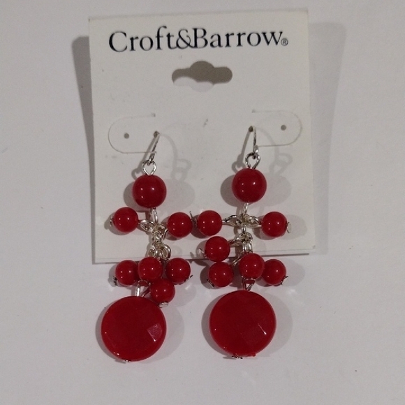 Croft & Barrow Red Beaded Drop Earrings – Silver-Tone Dangle Statement Jewelry - Picture 4 of 9